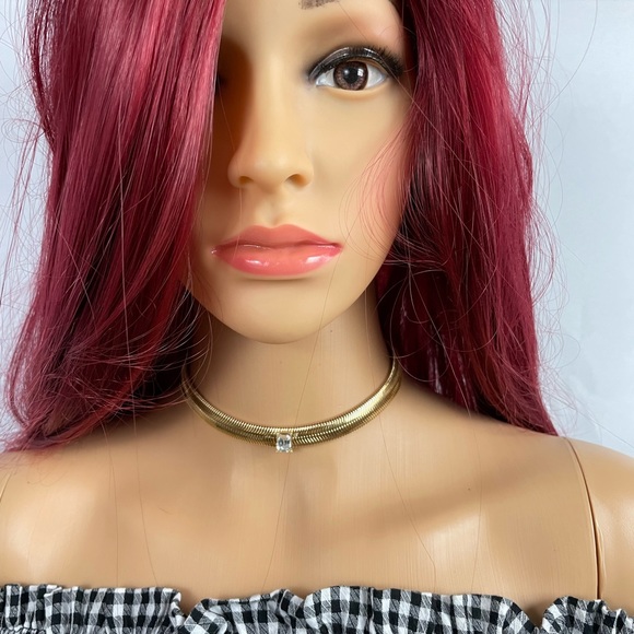 Stone Inset Herringbone Choker Necklace - Picture 3 of 8